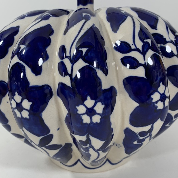 Vintage Blue White Handpainted Porcelain Pumpkin - Picture 5 of 10